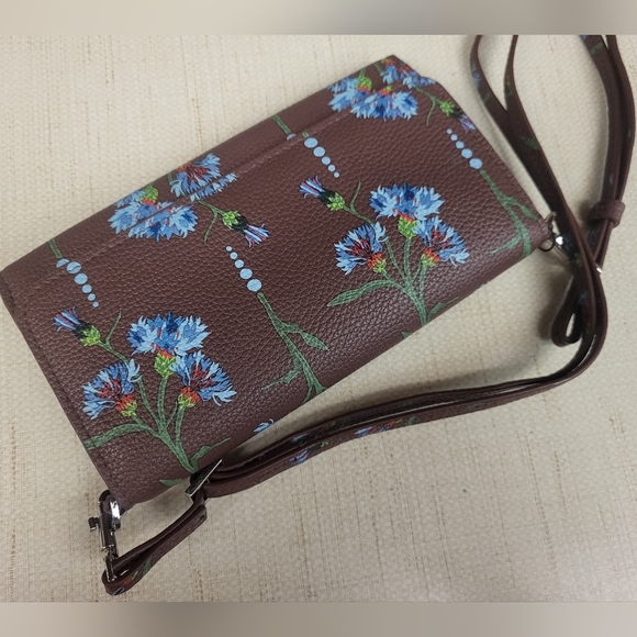 Vera Bradley Brown Floral Faux Leather Bachleor Button Dot Wallet Crossbody NWT - Picture 1 of 7
